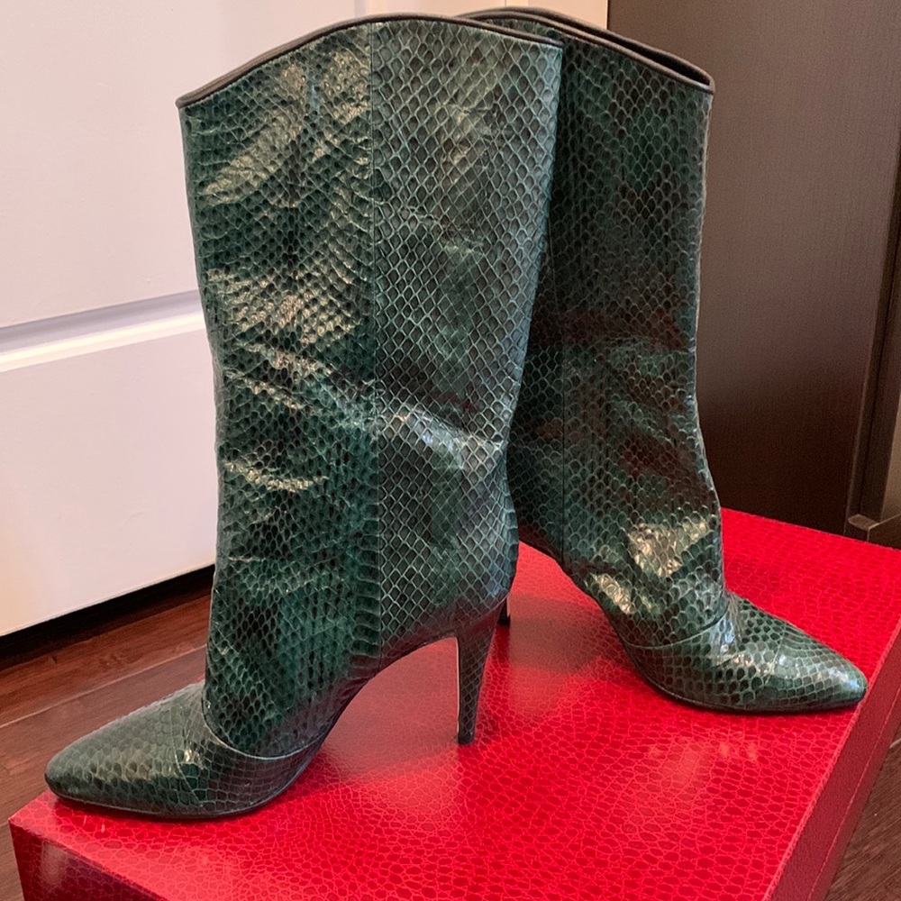 Tamara Mellon emerald green snakeskin boots. Size 38. Worn once.